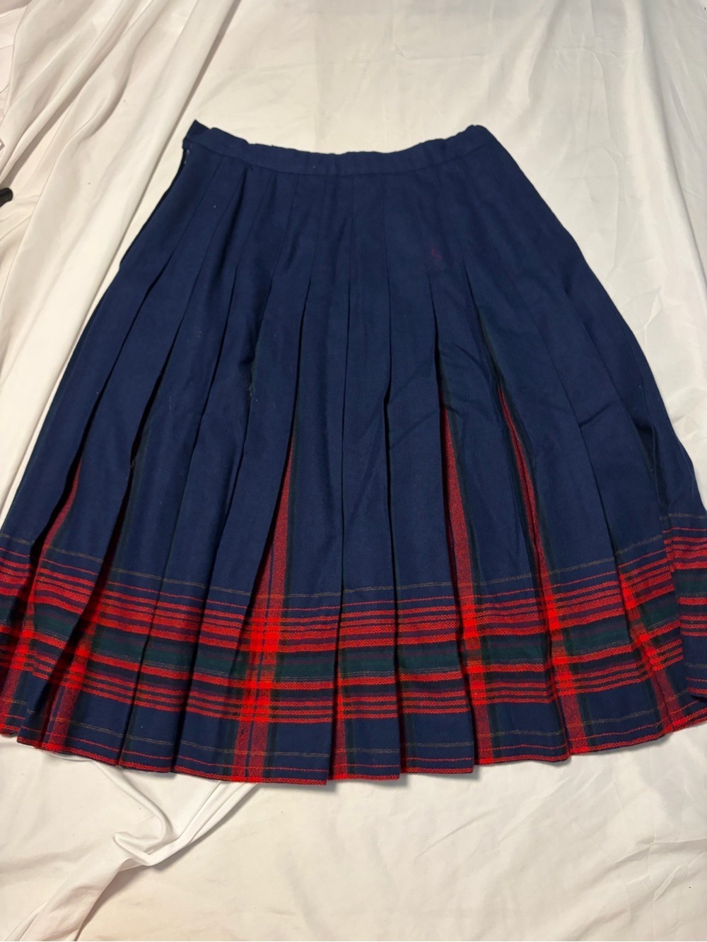 Vintage Women’s Pendleton Sz 10 Pure Wool Pleated Skirt Navy Plaid - Picture 2 of 9
